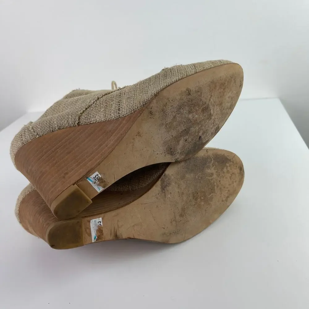 Stuart Weitzman Raffia Wood Heel Lace Up Wedge Heel Ankle Booties Size 8